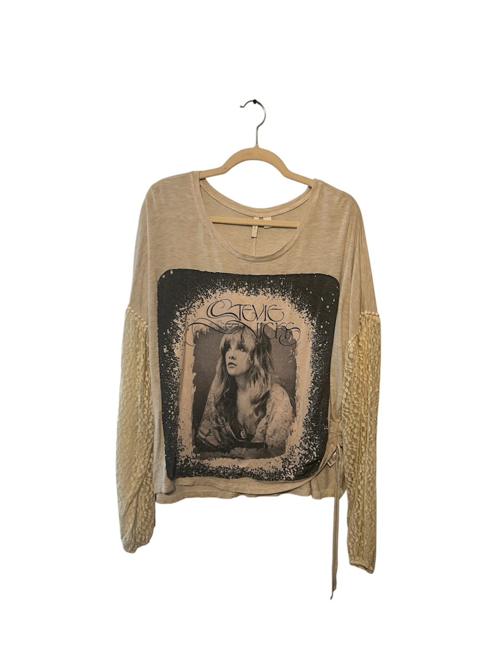 Stevie Nicks Upcycled lace sleeve ruched top Xl